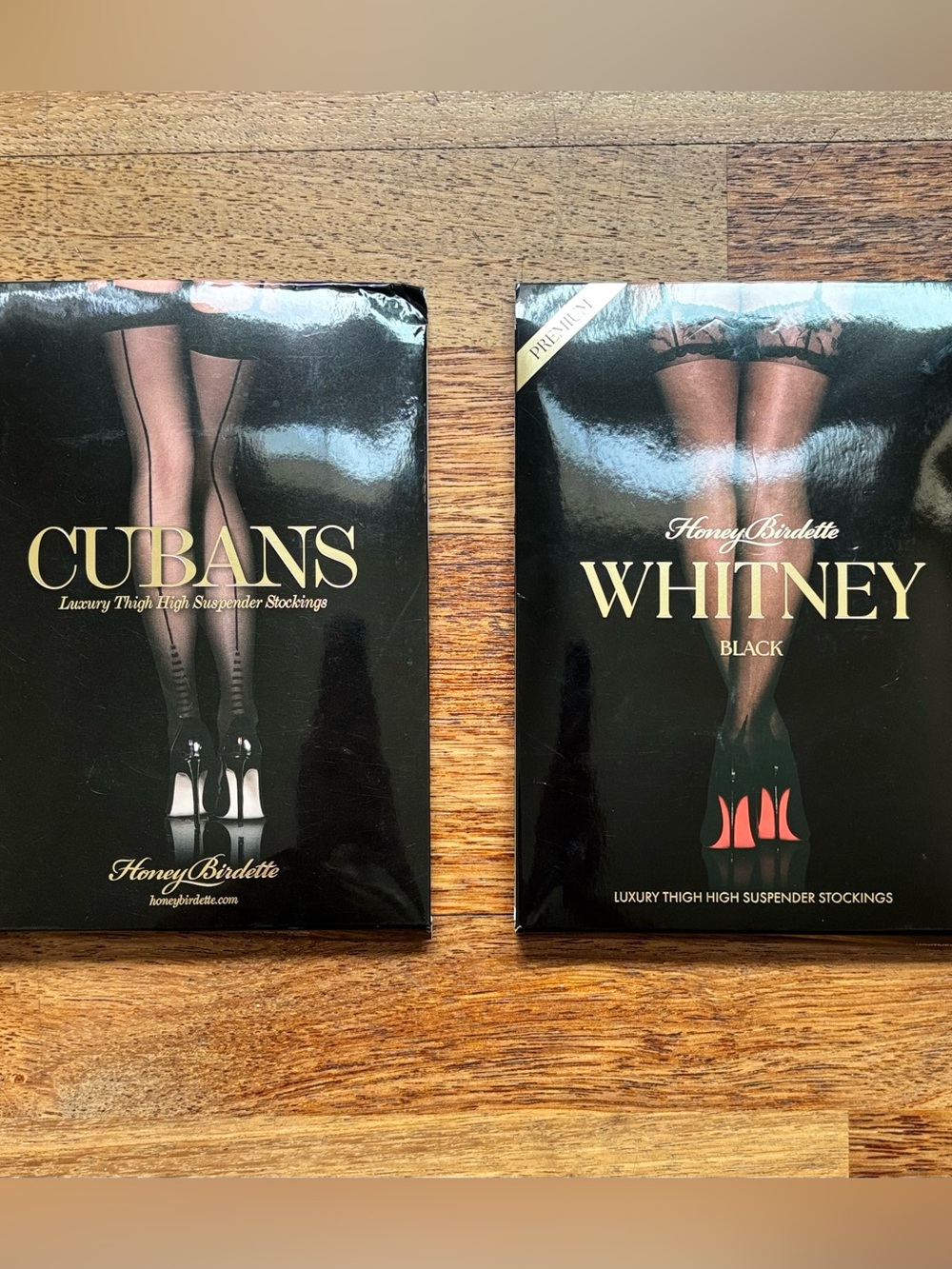 Honey Birdette - Black Luxury Thigh High Stockings - Medium M - Set of 2 - NEW